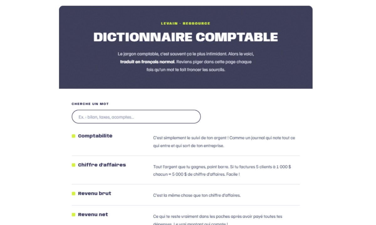 Aperçu du dictionnaire comptable de LEVAIN